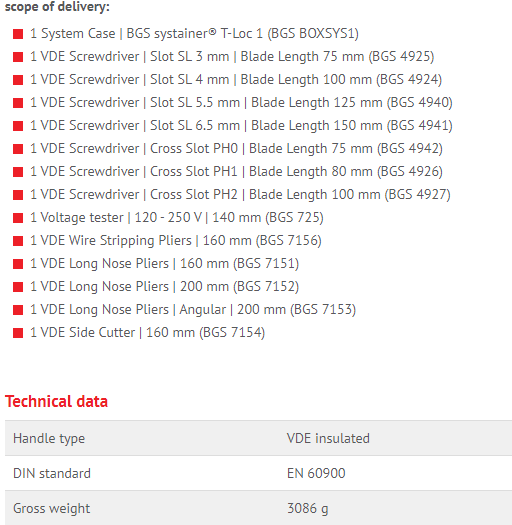Bộ dụng cụ cách điện BGS 3355, BGS VDE Tools Set 3355