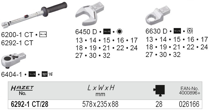 Bộ cờ lê lực Hazet 6292-1 CT/28, Hazet torque wrench set 6292-1 CT/28