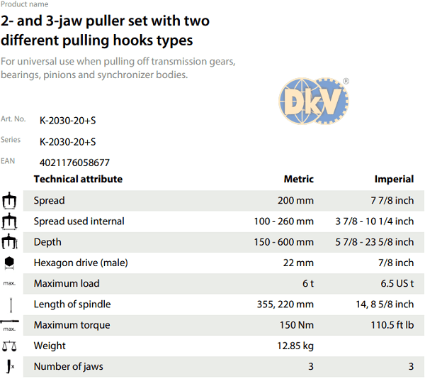 Bộ cảo cơ khí Kukko K-2030-10-S-T, Kukko puller set K-2030-10-S-T