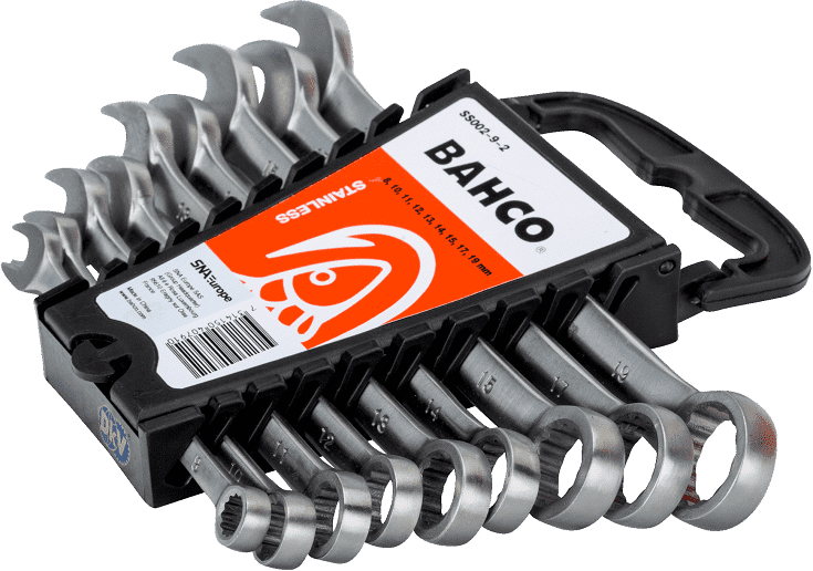 bo co le vong mieng inox bahco ss002-9-2 , bahco inox combination wrench set ss002-9-2