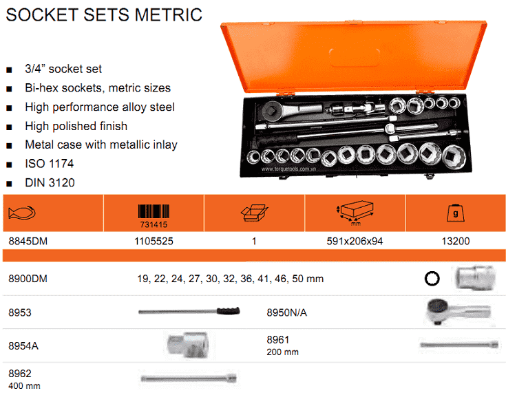 Bộ khẩu Bahco 8845DM, Bahco socket set 8845DM
