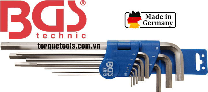 Bộ lục giác BGS 8512, BGS hexagon key wrench 8512: gồm 9 chi tiết lục giác từ (1.5 - 10 mm)