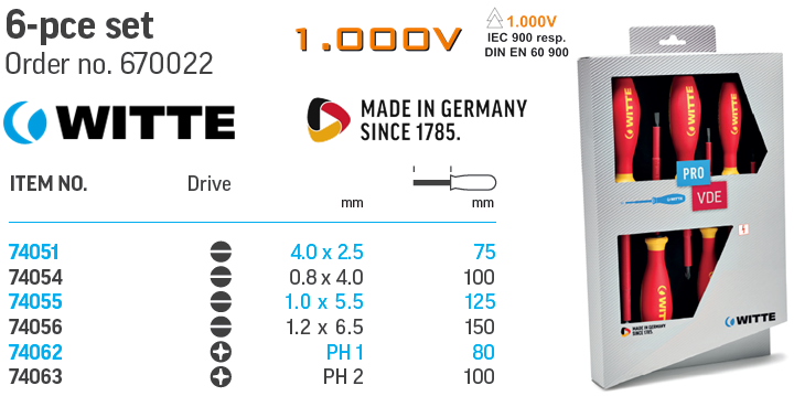 DKV VIET NAM CO.,LTD - Bộ tô vít cách điện Witte 670022