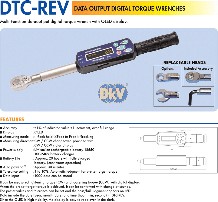 Cờ lê lực điện tử Kanon DTC-100REV, Kanon digital torque wrench DTC-100REV