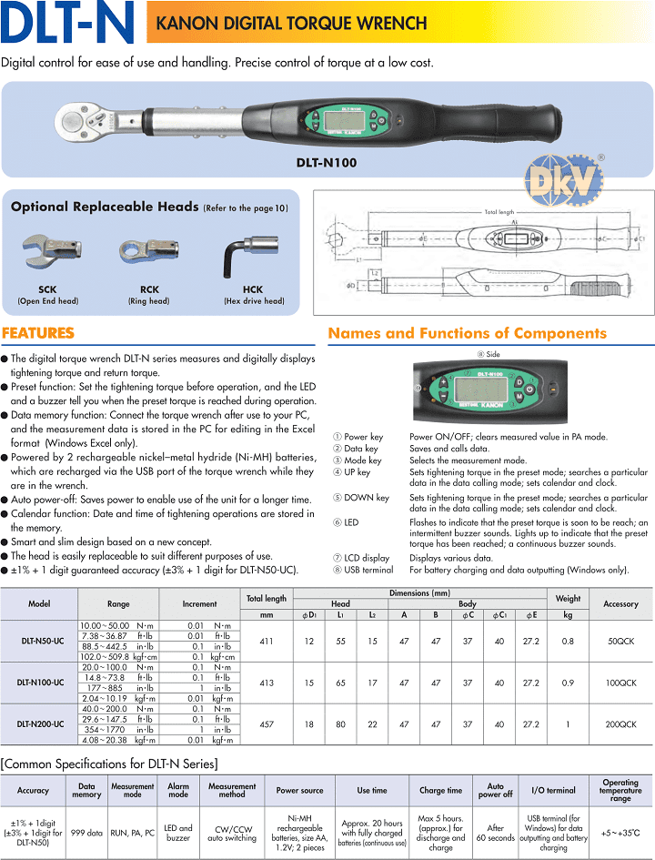 Cờ lê lực điện tử Kanon DLT-N50-UC, Kanon digital torque wrench DLT-N50-UC