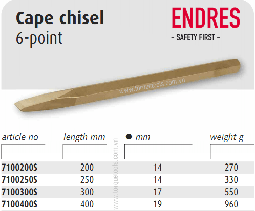 Đục chống cháy nổ Endres 7100200S, Endres non sparking cape chisel 7100200S