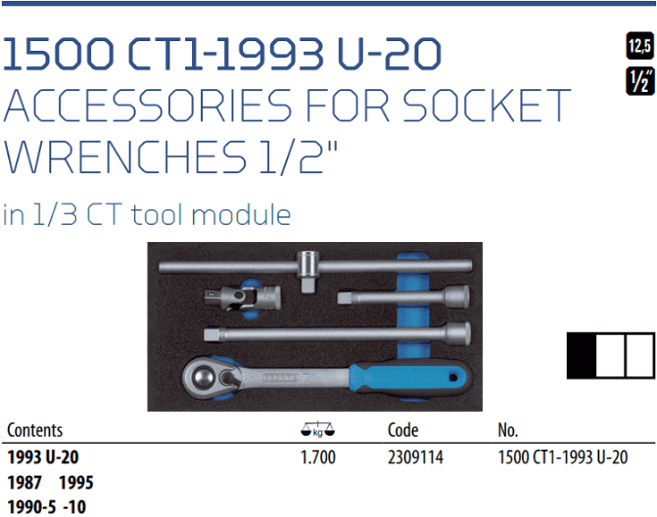 Gedore 2309106 1500 CT1-1993 T Check-Tool-inzet met sortiment Dopsleutel-toebehorense 5-Delig