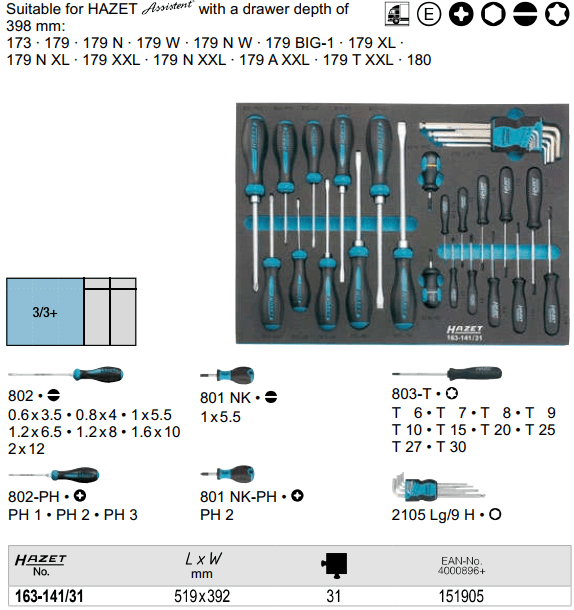 Khay dụng cụ Hazet 163-141/31, Hazet plastic foam inserts 163-141/31