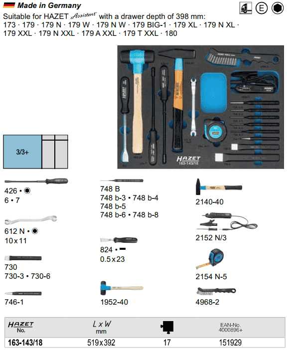 Khay dụng cụ Hazet 163-148/18, Hazet plastic foam inserts 163-148/18