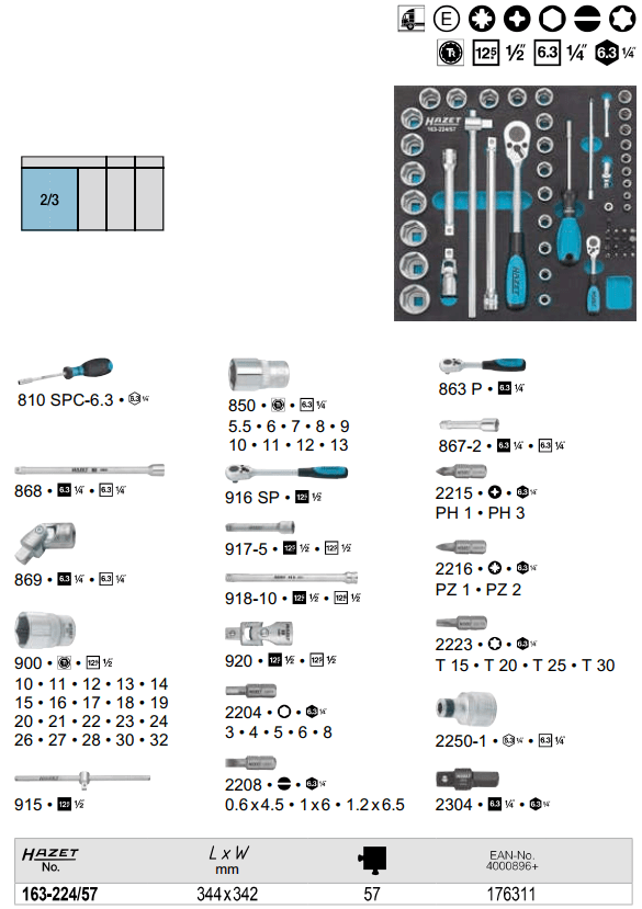 Khay dụng cụ Hazet 163-224/57, Hazet plastic foam inserts 163-224/57