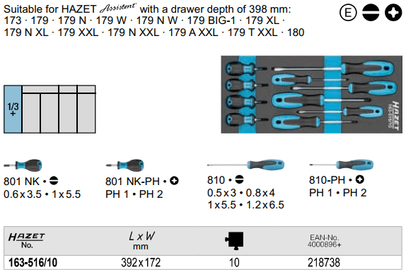 Khay dụng cụ Hazet 163-516/10, Hazet plastic foam inserts 163-516/10