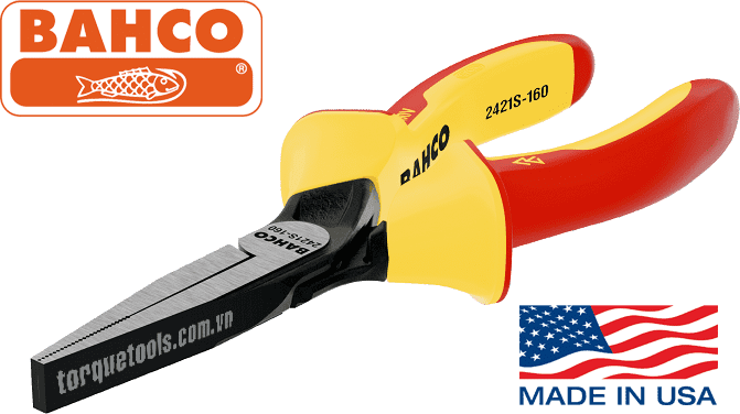 Kìm mũi nhọn cách điện Bahco 2421S-160, Bahco VDE flat nose pliers 2421S-160