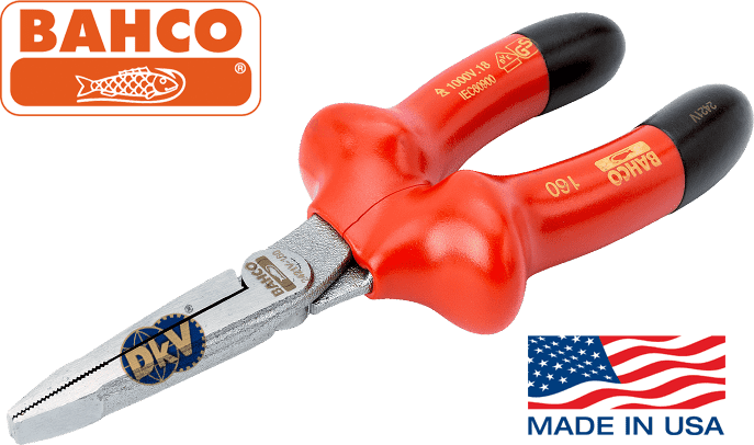 Kìm mũi nhọn cách điện Bahco 2421V-160, Bahco VDE flat nose pliers 2421V-160