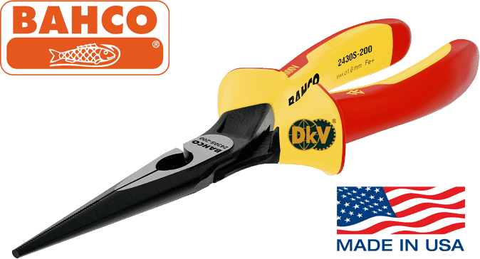 Kìm mũi nhọn cách điện Bahco 2430S-160, Bahco VDE flat nose pliers 2430S-160
