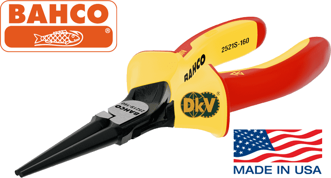 Kìm mũi nhọn cách điện Bahco 2521S-140, Bahco VDE flat nose pliers 2521S-140