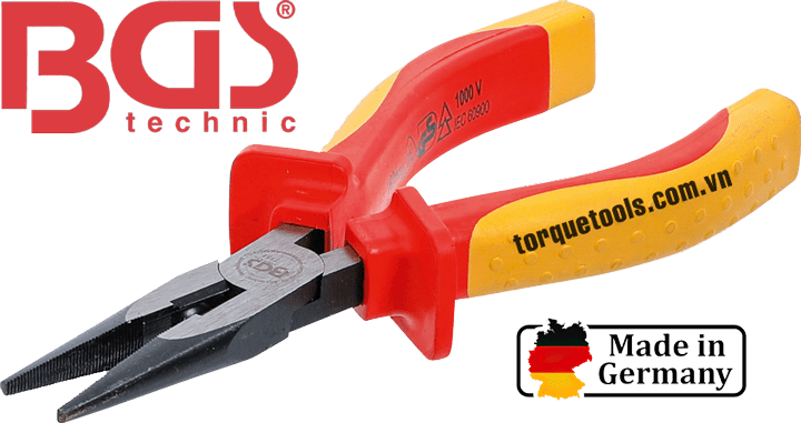 Kìm mũi nhọn cách điện BGS 7151, BGS vde round nose pliers 7151