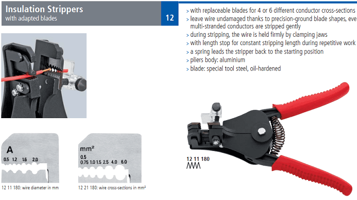 Kìm tuốt dây Knipex 12 11 180, Knipex wire stripping pliers 12 11 180