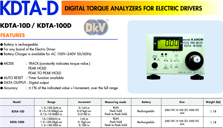 Thiết bị đo test lực Kanon KDTA-10D, Kanon Digital Torque Analyzers KDTA-10D