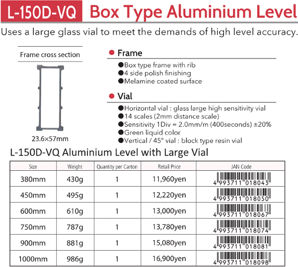 Thước thủy KOD L-150D-VQ-380, KOD global level aluminium measure L-150D-VQ-380