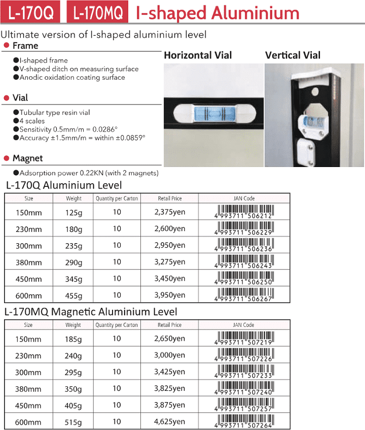 Thước thủy KOD L-170MQ-150, KOD global level aluminium measure L-170MQ-150