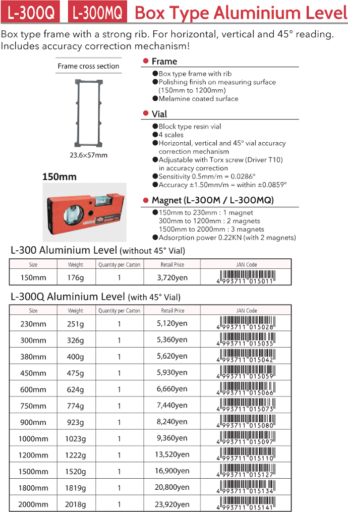 Thước thủy KOD L-300Q-230, KOD global level aluminium measure L-300Q-230