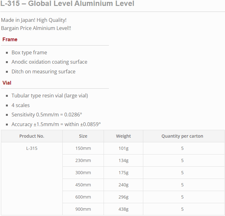 Thước thủy Akatsuki L-315-150, Akatsuki global level aluminium measure L-315-150