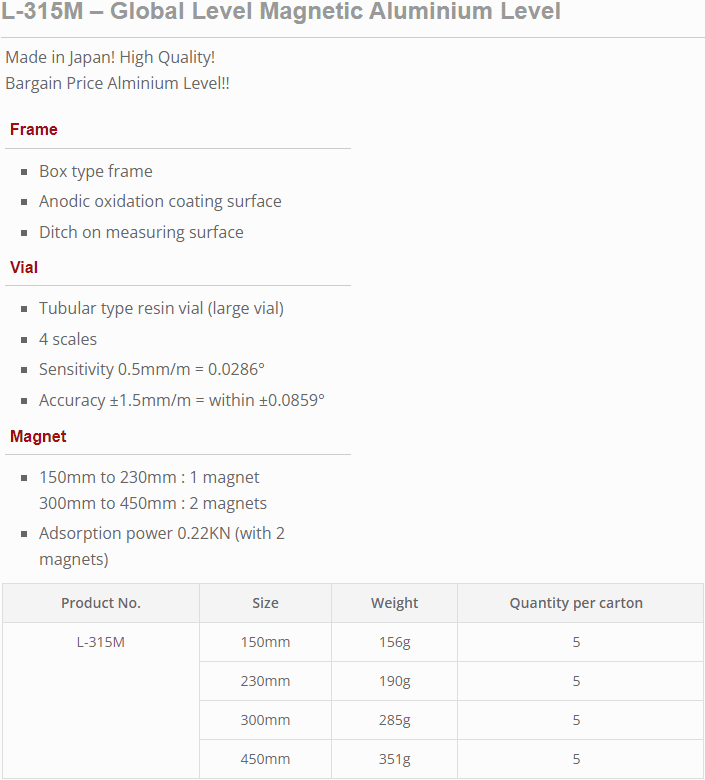 Thước thủy KOD L-315M-150, KOD global level aluminium measure L-315M-150