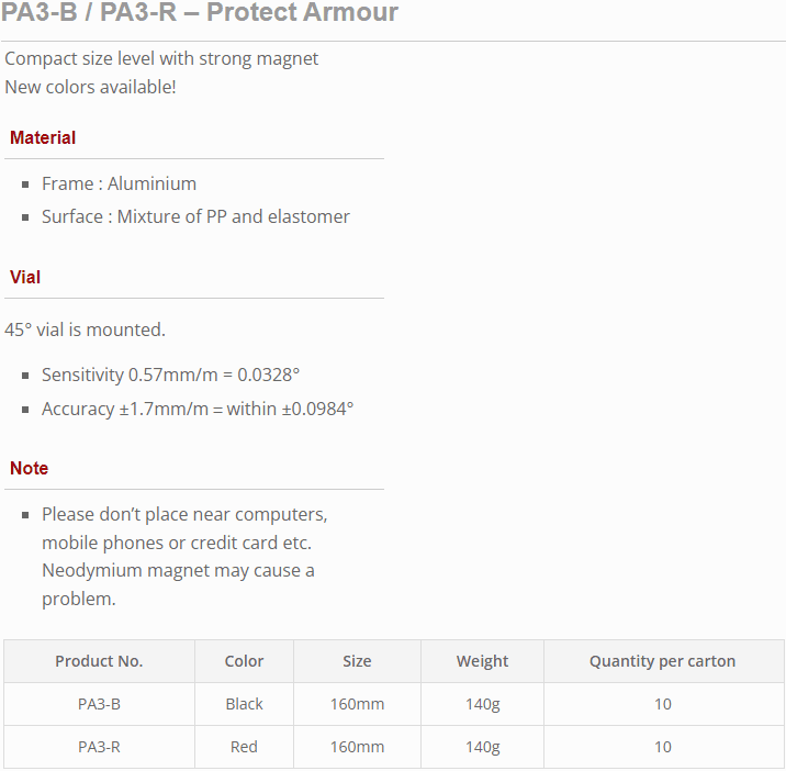 Thước thủy KOD PA3-B, KOD protect armour level PA3-B