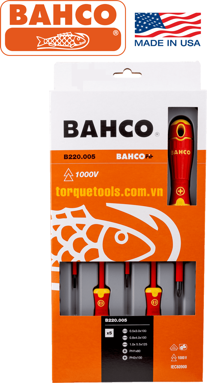 bo to vit cach dien bahco B220.005, bahco vde screwdriver set B220.005