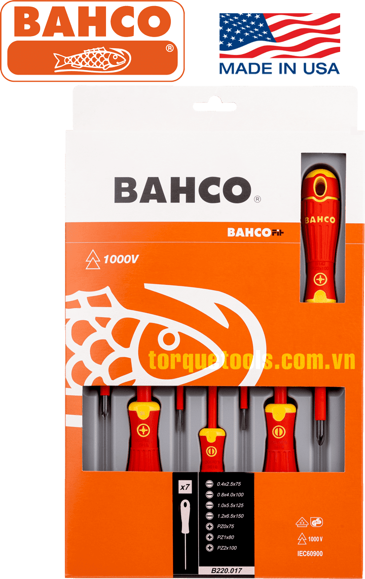 bo to vit cach dien bahco B220.017, bahco vde screwdriver set B220.017