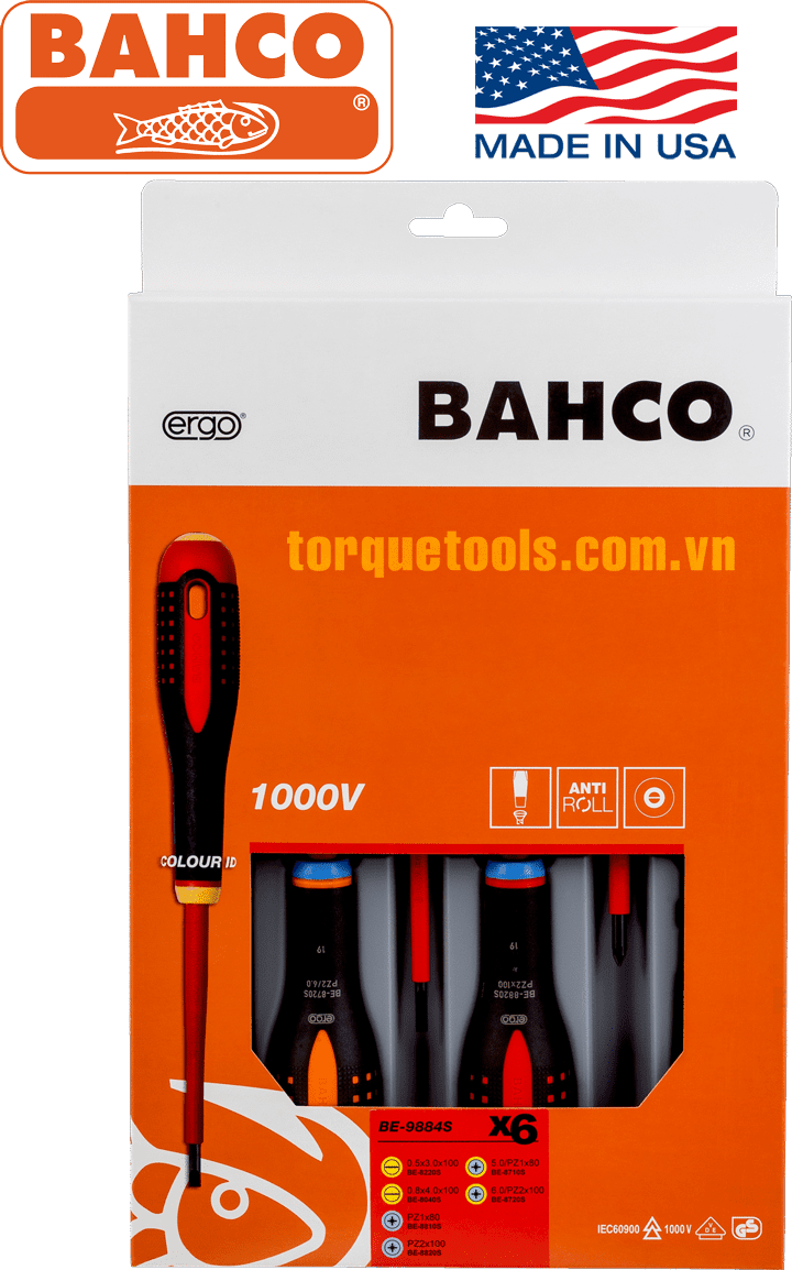 bo to vit cach dien bahco BE-9884S , bahco vde screwdriver set BE-9884S 