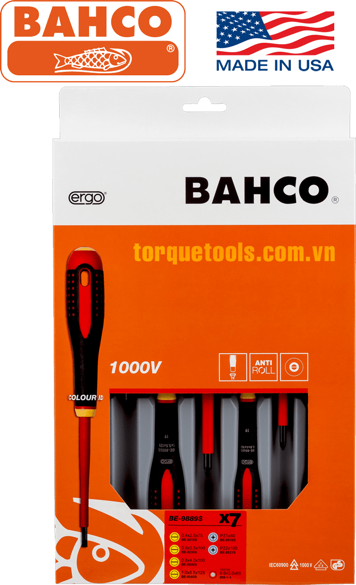 bo to vit cach dien bahco BE-9889S , bahco vde screwdriver set BE-9889S 