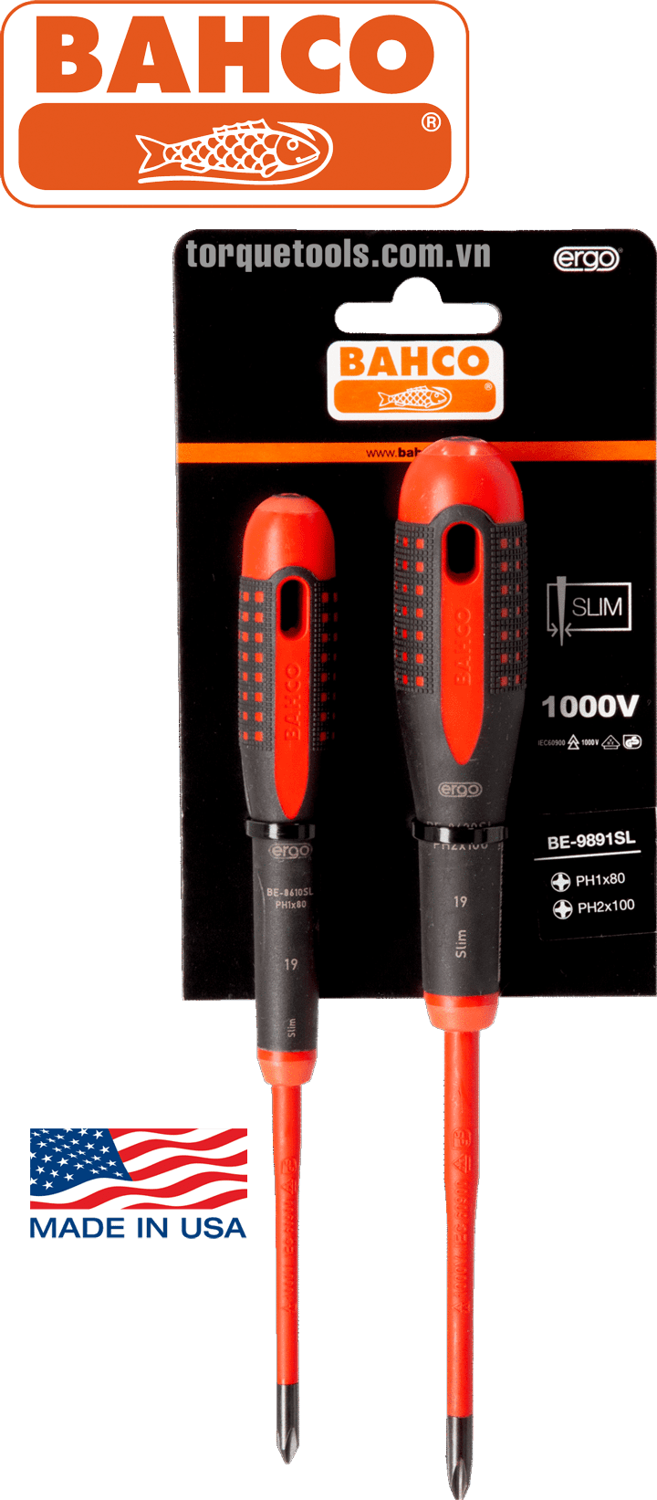 bo to vit cach dien bahco BE-9891SL , bahco vde screwdriver set BE-9891SL